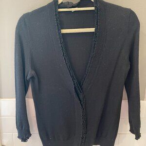 J. Crew Black Cardigan with Ruffle Placket | S